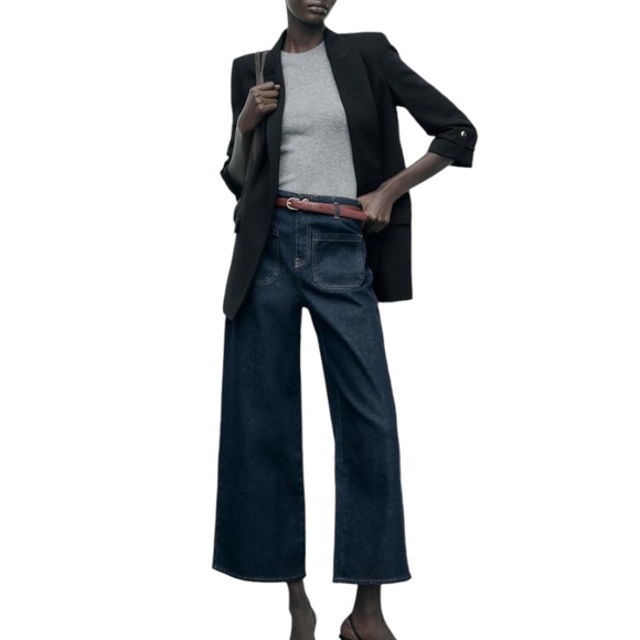 Zara Black Roll Button Sleeve Open Front Blazer Jacket - L - Picture 5 of 16